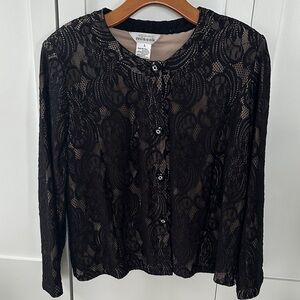 Misook Black Lace Button-Up Jacket